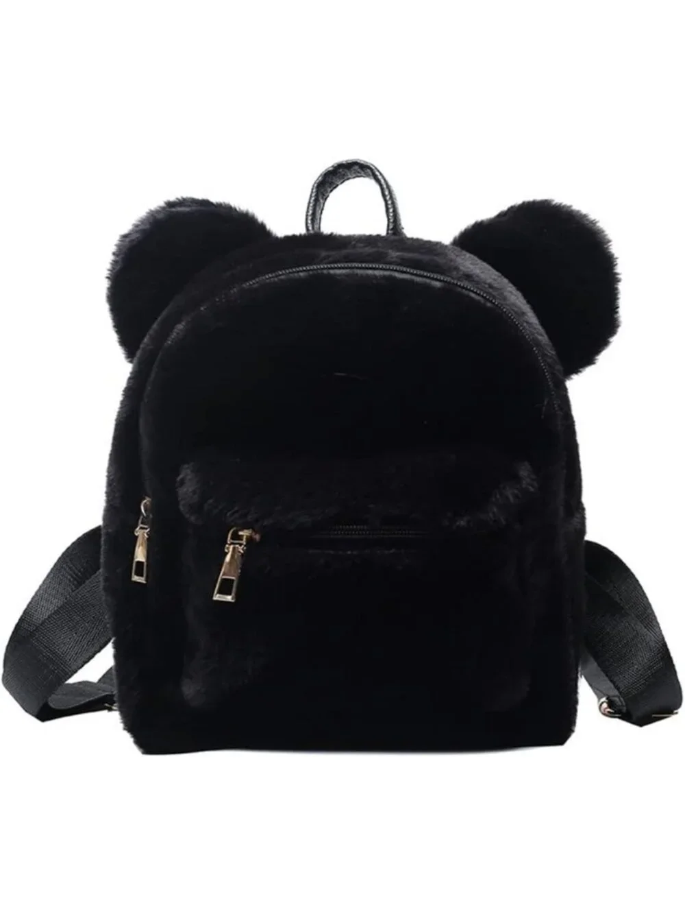 Adorable Fuzzy Bear Ears Mini Backpack | Soft Fluffy Casual Daypack Purse for